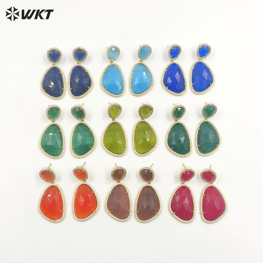 WT-E206 Wholesale Fashion Hot Sales Candy Color Summer Micro Pave Cat Eye Stone Earrings With Zircon Around for Women
