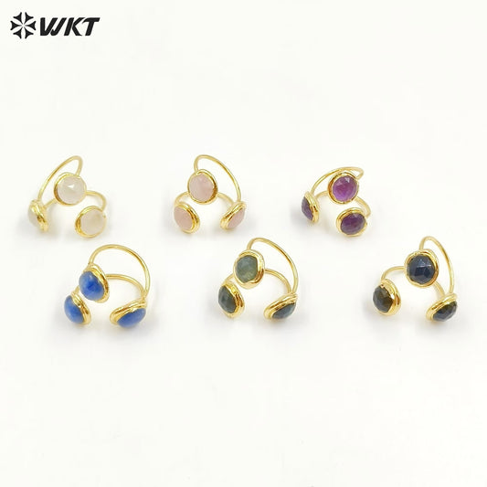 WT-R561 Beautiful Stylish 18K Gold Plated Round Opening Adjustable Natural Gemstone Cocktail Ring for Women Attending Party