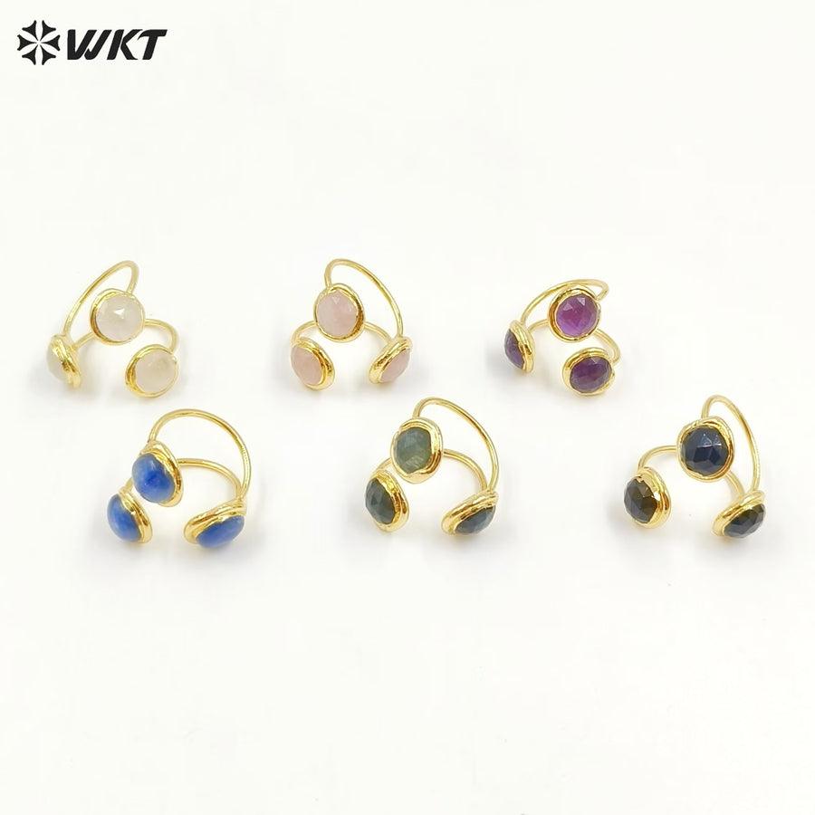 WT-R561 Beautiful Stylish 18K Gold Plated Round Opening Adjustable Natural Gemstone Cocktail Ring for Women Attending Party