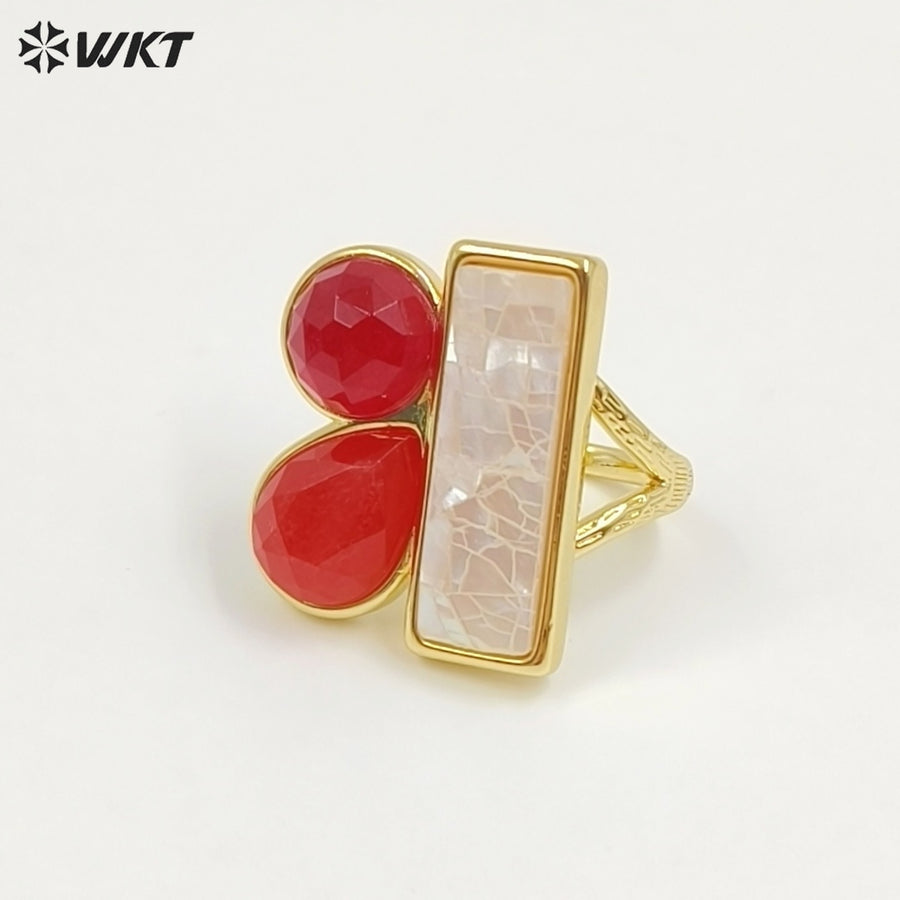 WT-MPR166 New Arrival Gold Plated Colorful Natural Stones And Shell Splicing Rings For Female Party Decorative Jewelry