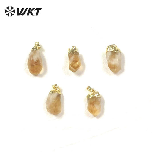 WT-P1757 Small Cute Yellow Citrine Pendant With 18k Real Gold Plated Ladies Gift Pendant Natural Crystal Pendant