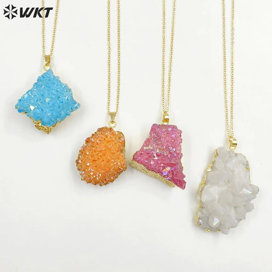 WT-N1441 WKT Best 2023 Newest Natural Aura Cluster Quartz Pendant Necklace Women Simple Hoop Aura Necklace