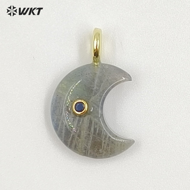 WT-P2098 Good Quality Zircon And Multiple Natural Gemstones Moon Shape Pendants As Female Handmade Earrings Accessories