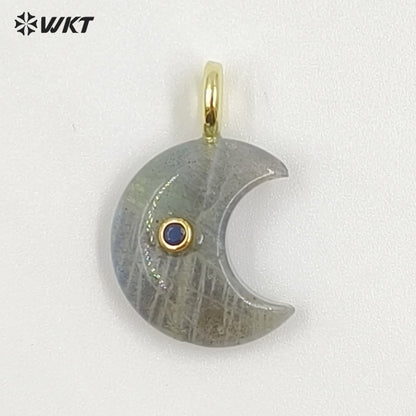 WT-P2098 Good Quality Zircon And Multiple Natural Gemstones Moon Shape Pendants As Female Handmade Earrings Accessories