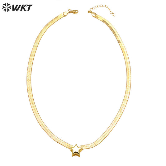 WT-JFN23 WKT Design Beautiful and Classical Style Star Shape Brass and Silver 18K Gold Plated Metal Necklace for Anniversity