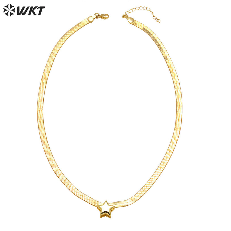WT-JFN23 WKT Design Beautiful and Classical Style Star Shape Brass and Silver 18K Gold Plated Metal Necklace for Anniversity