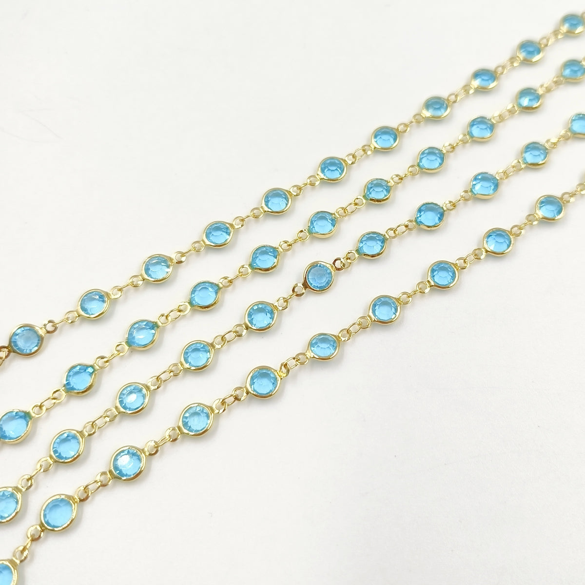 WT-RBC230 Super Hot 18K Real Gold Plated Aqua Crystal Round Beads Chain for Women Jewelry Necklace DIY Design Findings