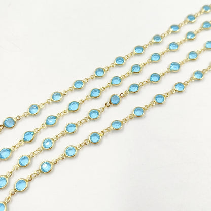 WT-RBC230 Super Hot 18K Real Gold Plated Aqua Crystal Round Beads Chain for Women Jewelry Necklace DIY Design Findings
