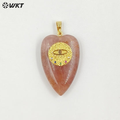 WT-P2047 Romantic Gold Plated Zircon And Tiger Eye Natural Gemstones Heart Shape Pendants As Lovely Handmade Jewelry Accessory