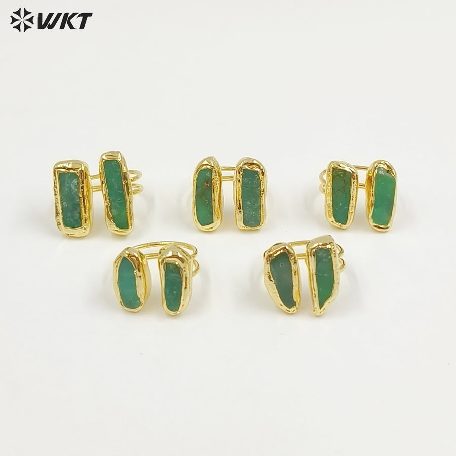 WT-R582 Beautiful Gold Electroplated Natural Australia Chrysoprase Rectangle Stone Rings As Women Everyday Wearing Jewelry