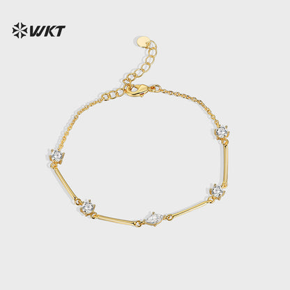 WT-MB129 WKT Wholesale Unique Bracelet with Gold Plated Cubic Zircon for Females Elegant Fashion Style Valentine's Day Gift