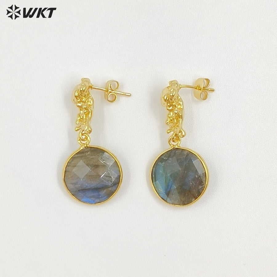 WT-E790 Mysterious Vintage Natural Labradorite Gold Plated Waterdrop Shape Pendant Women Earrings Suitable For All Occasions