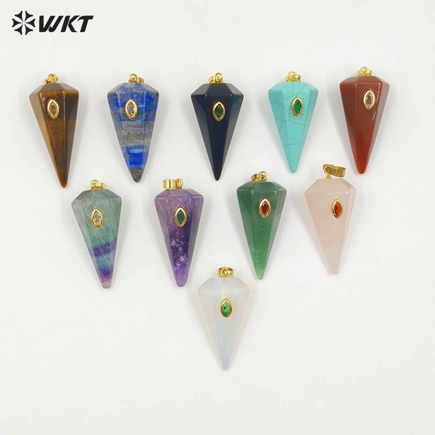 WT-P2093 Popular Sale Zircon And Natural Gemstones Geometric Faceted Shape Gold Pendants For Handmade Necklace Jewelry DIY