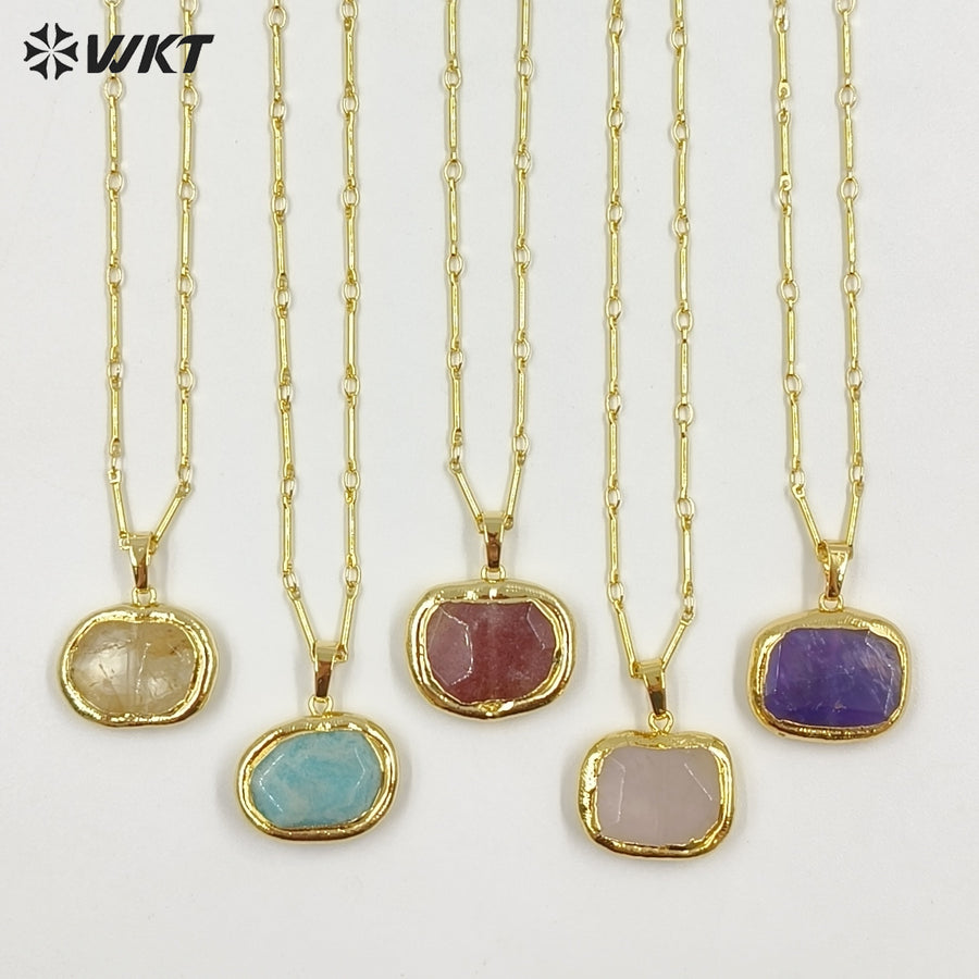 WT-N1184 Newest Natural Amethyst Pendant Necklace Amazonite Pendant Necklace Women Stylish Natural Strawberry Quartz Necklace
