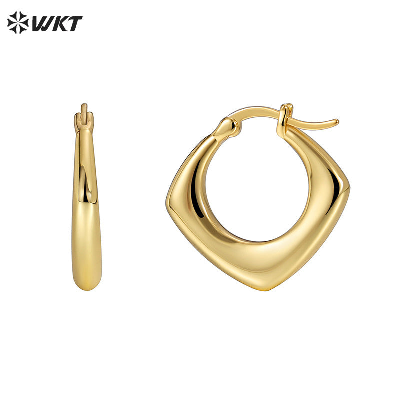 WT-E746 Amazing Fashion 18K Real Gold Plated Resist Tarnishable Simple Square Geometric Clasp Earrings