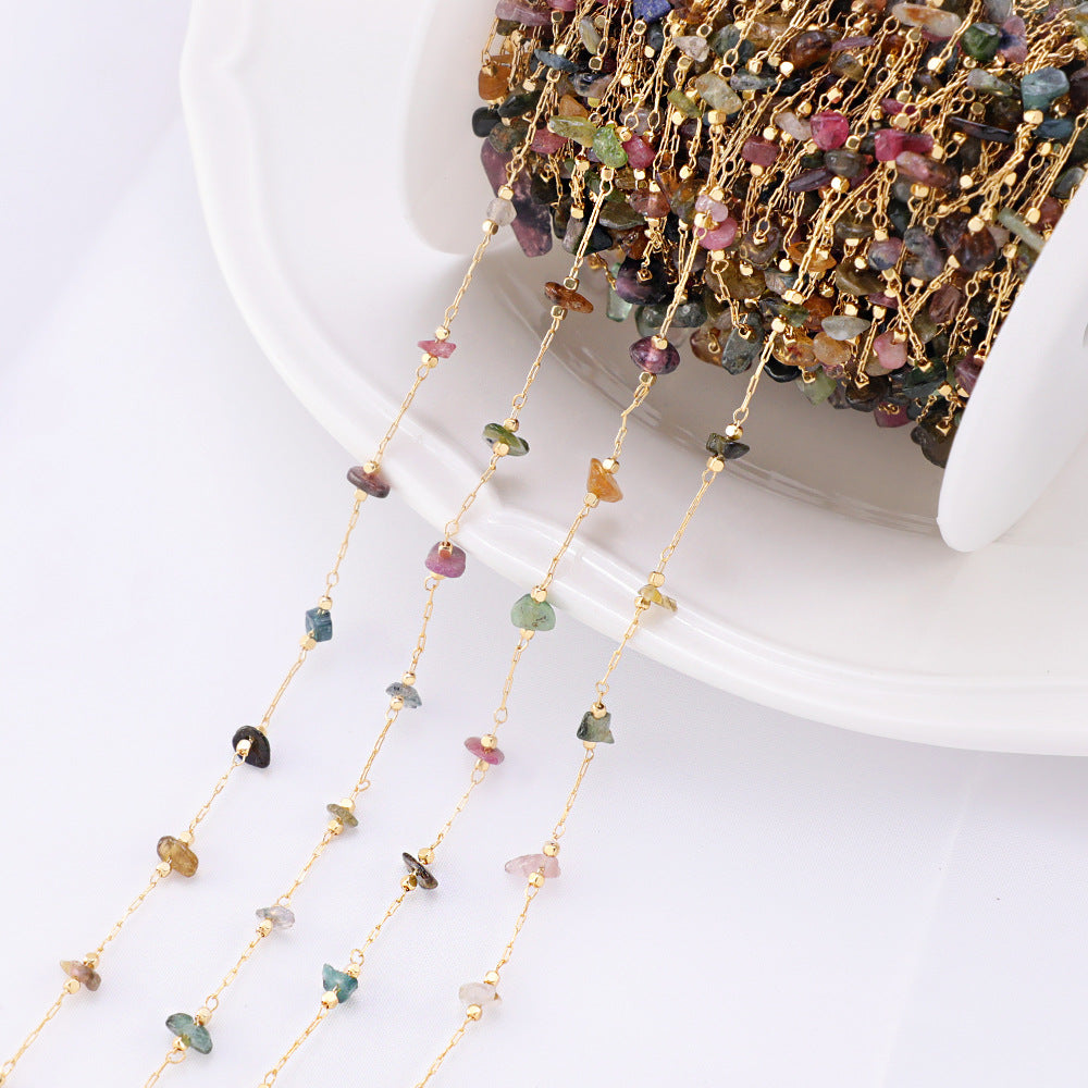 WT-RBC227 Wholesale New Arrival Exquisite Colorful Brass Chain Gold Plated Stone Sell by Meter Handmade Metal Chain