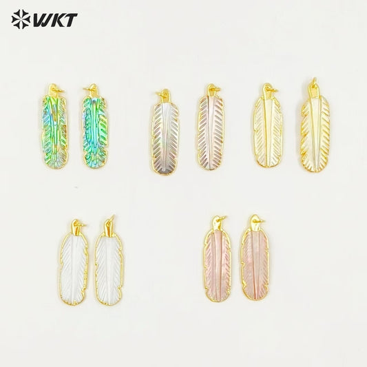 WT-P1242 WKT Wholesale New Coming Fashion Abalone Shell Pendant Feather Shape Gorgeous Shell Pendant
