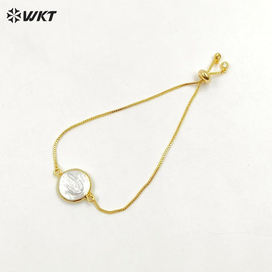 WT-B306 Simple All-match Pearl Connector Bracelets for Women Party Gift,Natural Pearl Connector Bracelets with Gold Chain Design