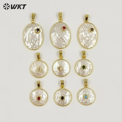 WT-JP491 Newest Design Gold Plated Zircon Setting In MOP Shell Pendants With Different Sizes For Women Simple Necklace DIY