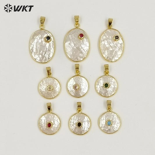 WT-JP491 Newest Design Gold Plated Zircon Setting In MOP Shell Pendants With Different Sizes For Women Simple Necklace DIY