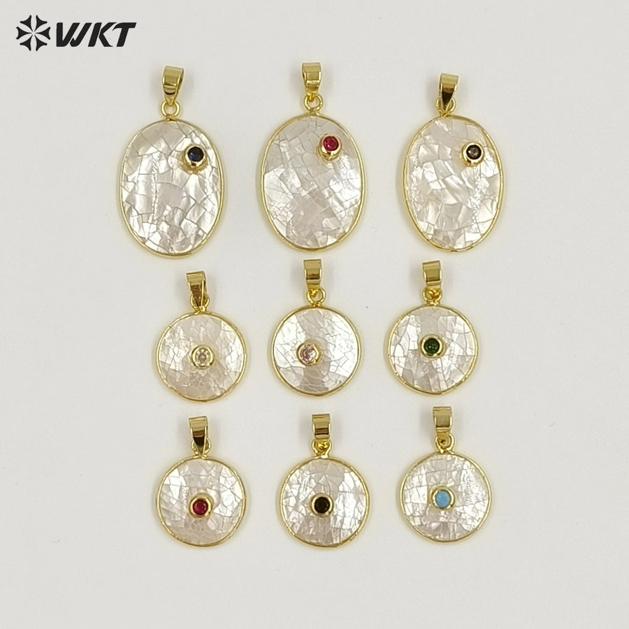 WT-JP491 Newest Design Gold Plated Zircon Setting In MOP Shell Pendants With Different Sizes For Women Simple Necklace DIY