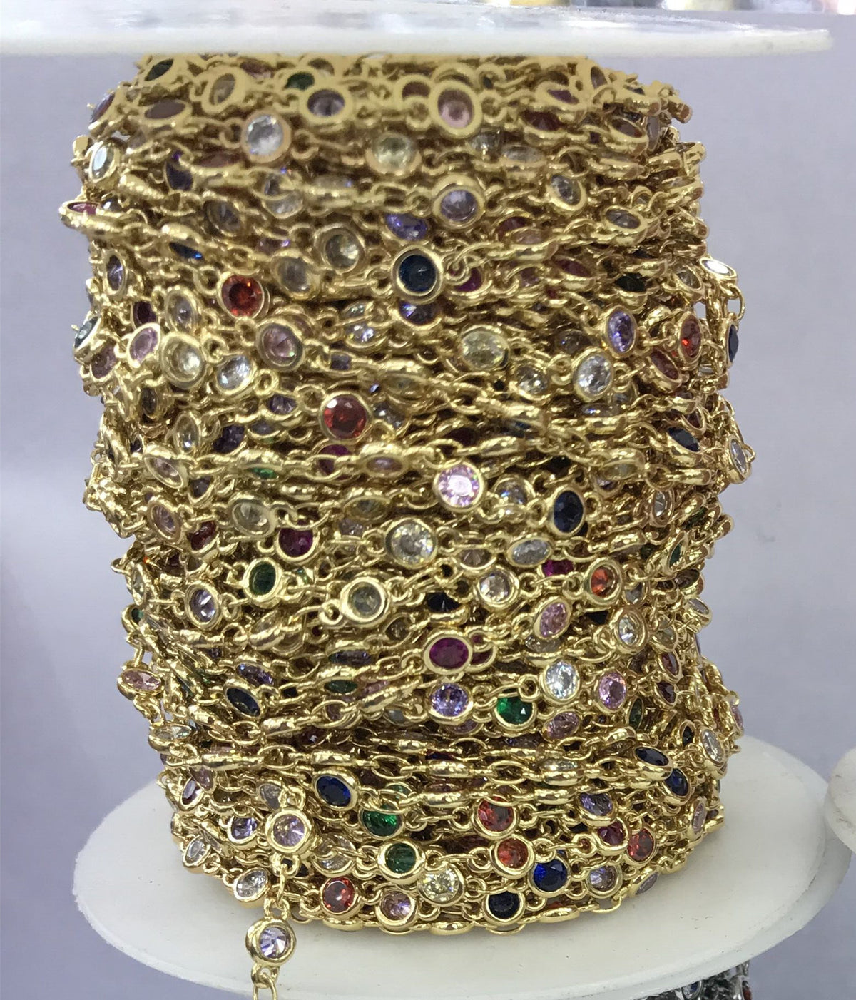 WT-BC132 Fashion Round Cubic Zircon Chain 18k Real Gold Plated Brass Chain Jewelry Making Cubic Zircon Chain