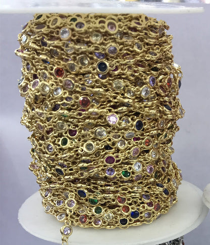WT-BC132 Fashion Round Cubic Zircon Chain 18k Real Gold Plated Brass Chain Jewelry Making Cubic Zircon Chain