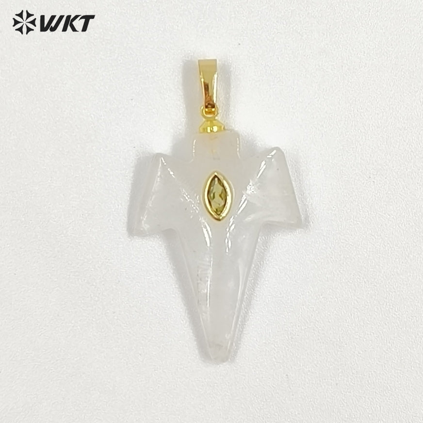 WT-P2096 Unique Design Zircon And Various Natural Gemstones Sword Shape Gold Pendants For Exclusive Necklaces Hand Making