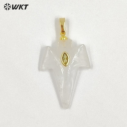 WT-P2096 Unique Design Zircon And Various Natural Gemstones Sword Shape Gold Pendants For Exclusive Necklaces Hand Making
