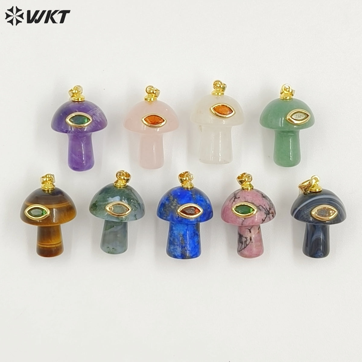 WT-P2063 Cute Boutique Natural Gemstones And Zircon Mushroom Shape Little Gold Pendants As Women Trendy Jewelry Findings