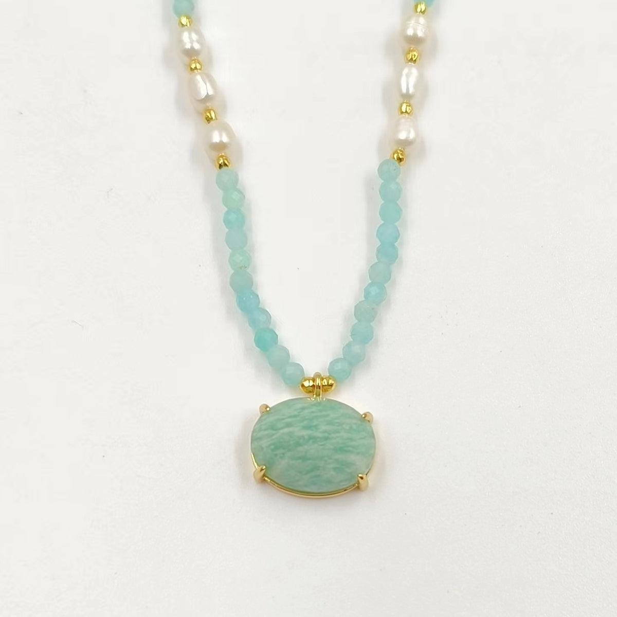 WT-N1445 WKT Best 2023 Newest Natural Gemstone and Pearl Women Simple Hoop Aura 16+2inch Stone Beads Necklace