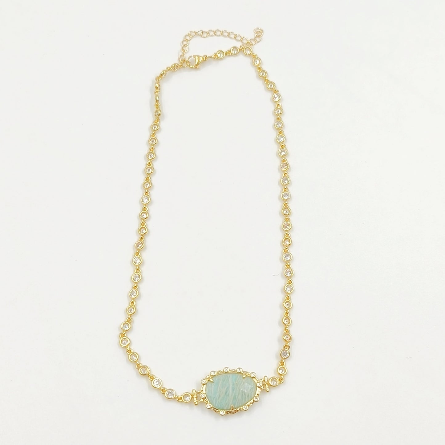 WT-N1430 16+2inch Extend Chain Long Cubic Zircon Natural Stone Necklace Gemstone Casual Long Statement Necklace