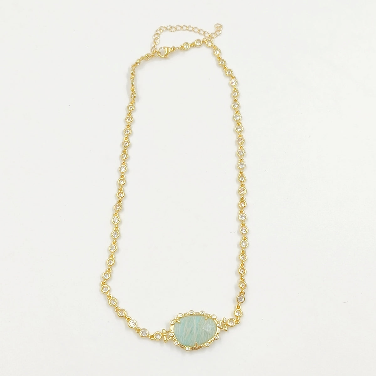 WT-N1430 16+2inch Extend Chain Long Cubic Zircon Natural Stone Necklace Gemstone Casual Long Statement Necklace