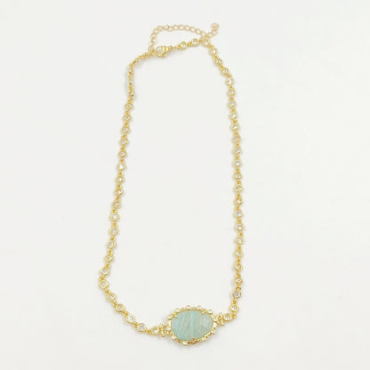 WT-N1430 16+2inch Extend Chain Long Cubic Zircon Natural Stone Necklace Gemstone Casual Long Statement Necklace
