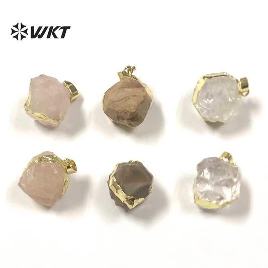 WT-P1775 Shiny Rock Style Round Natural Stones Rose Crystal Pendants Indian Agate Pendants Raw Crystal Pendant Lady Jewelry