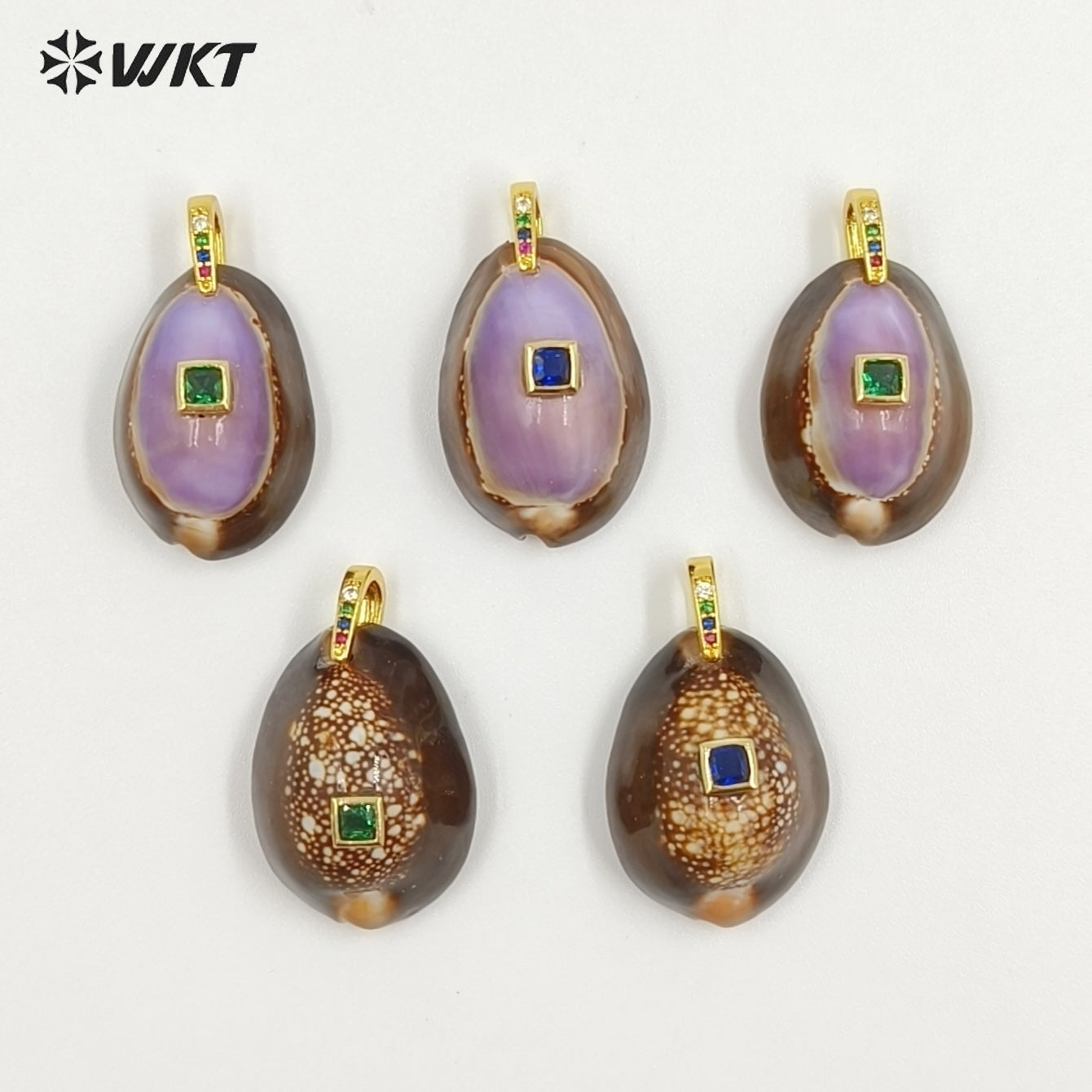 WT-JP494 Wonderful Snow Mountain Cowrie Setting In Square Zircon Pendant As Popular Necklace Jewelry Decorative Accessory