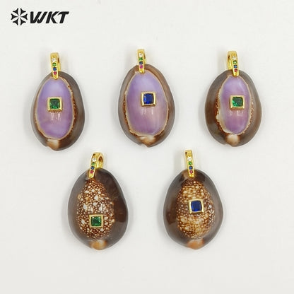 WT-JP494 Wonderful Snow Mountain Cowrie Setting In Square Zircon Pendant As Popular Necklace Jewelry Decorative Accessory