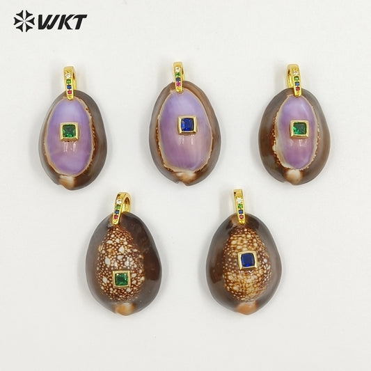 WT-JP494 Wonderful Snow Mountain Cowrie Setting In Square Zircon Pendant As Popular Necklace Jewelry Decorative Accessory