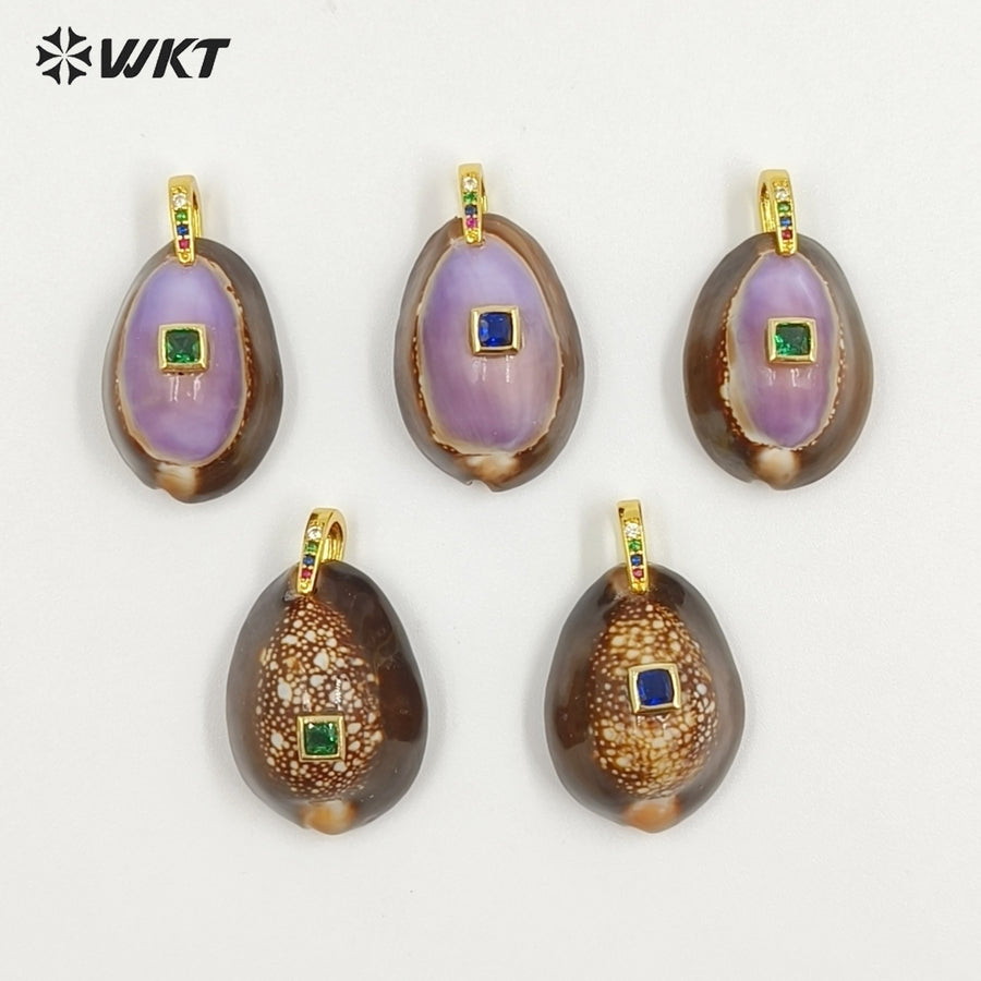 WT-JP494 Wonderful Snow Mountain Cowrie Setting In Square Zircon Pendant As Popular Necklace Jewelry Decorative Accessory