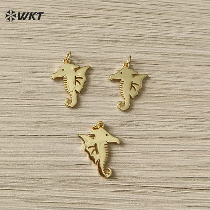 WT-MP324 Exquisite Gold Plated Yellow Brass And Zircon Ocean Series Seahorse Shape Metal Lovely Pendants As Handmade Findings
