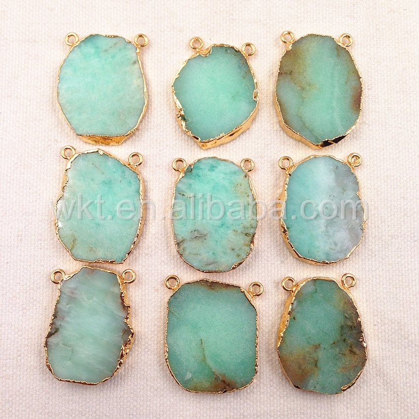 WT-P849 New Natural Slice Australia Chrysoprase Stone Pendant with Gold Edged