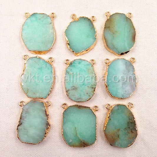 WT-P849 New Natural Slice Australia Chrysoprase Stone Pendant with Gold Edged