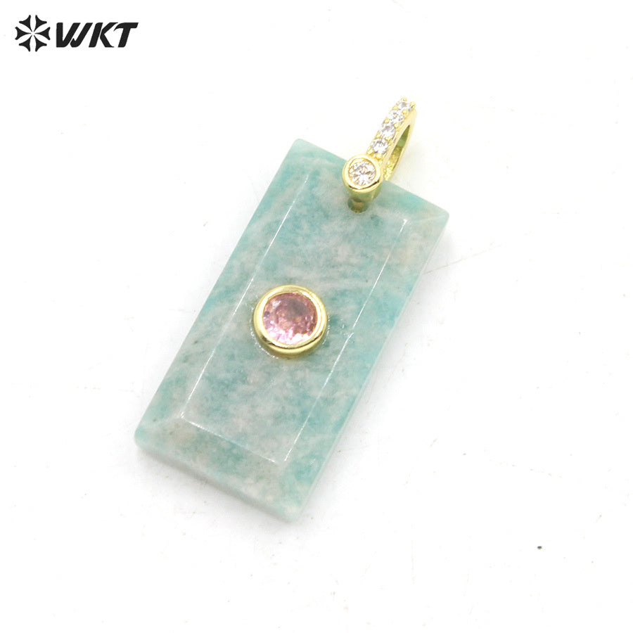 WT-P2124 Factory Wholesale Zircon And Various Natural Gemstones Rectangle Facted Pendants For Female Fashion Necklace Design