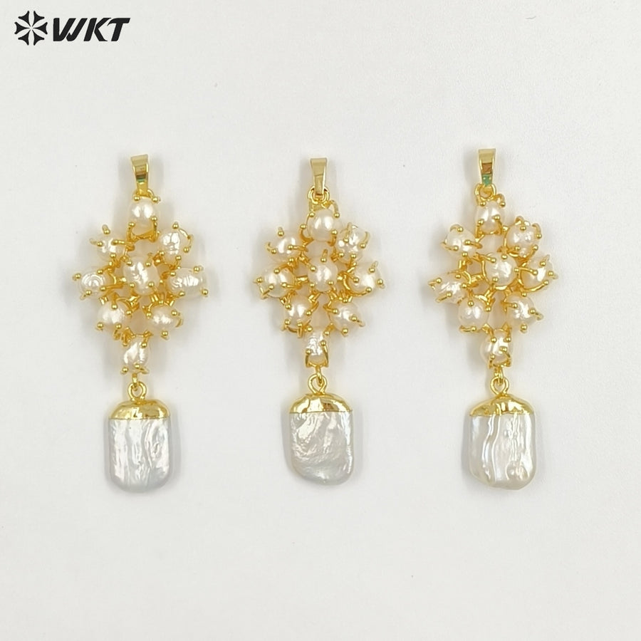 WT-JP456 Exclusive Elegant Design Gold Electroplated Multi Natural Freshwater Pearl Pendants For Lady Gift Making Accessory