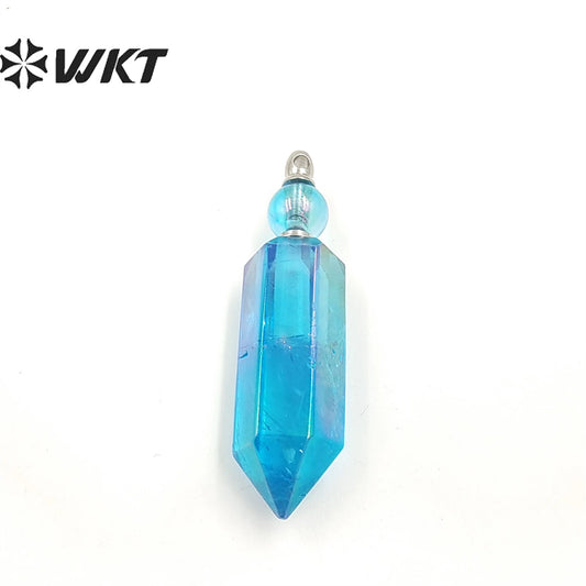 WT-P1785 Colorful Natural Aura Blue Hexagonal Prism Gem Pendant Fashion Avantgarde Pendant Crystal Quartz Pendant