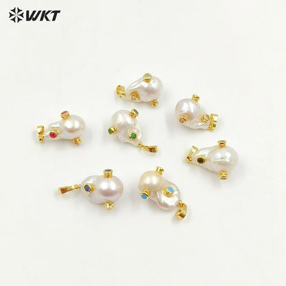 MP138 Wholesale Freshwater Pearl Pendant Pearl With CZ Charm Natural Shape Fashion Charm Jewelry Pearl Pendant