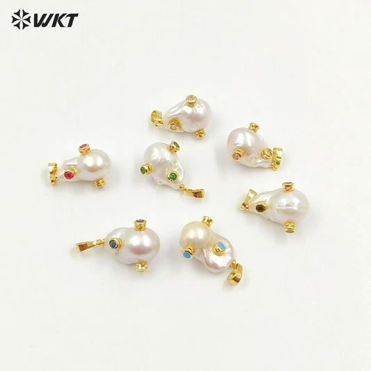 MP138 Wholesale Freshwater Pearl Pendant Pearl With CZ Charm Natural Shape Fashion Charm Jewelry Pearl Pendant