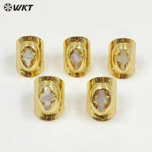 WT-MPR121 Popular Models Fashion 18K Gold Plated Mother Of Pearl Shell Cross Shape With Large Adjustable Ring For Men And Women
