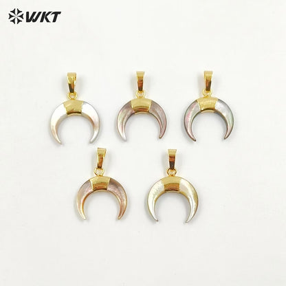 WT-P959 Fashion Natural Grey Crescent Shell Pendant With 24K Real Gold Plated Shell Pendant,Handmade Bail Shell Pendant