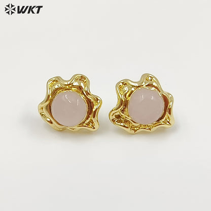 WT-EHP102 Exquisite Lovely 18K Gold Plated Natural Gemstones With Hoop Sun Shape Earrings For Girls Jewelry DIY Findings